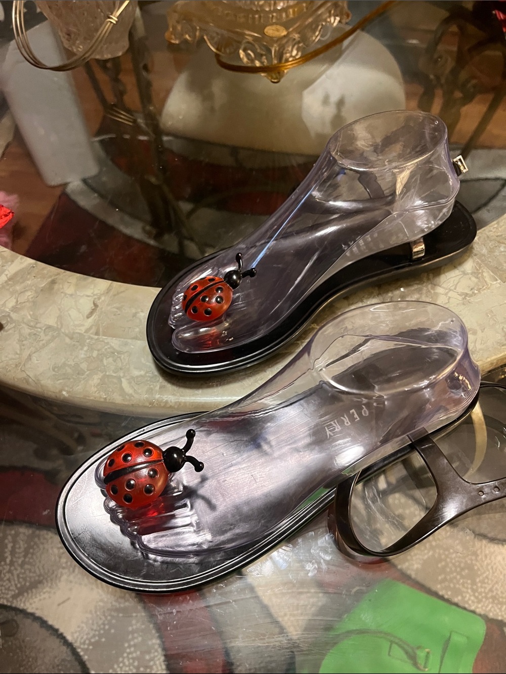 🐞Katy Perry Collections Clear Jelly Sandals with Red Ladybug Accent🐞